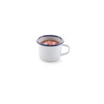 Ceasca emailata 120 ml, 70x(H)50 mm, model traditional alb / albastru